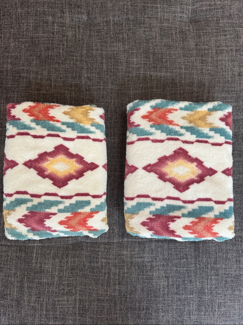 Vintage Southwest Aztec Bath Towel Set of 2 100% Cotton Western Boho Rework